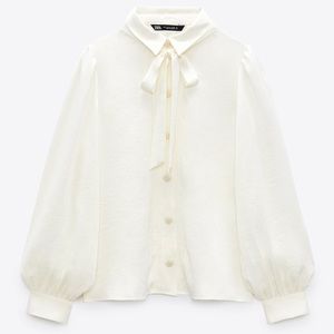 Zara White Blouse w/ Collar Tie